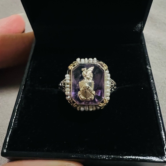 Jewelry - Edwardian 14K Gold Amethyst & Seed Pearl Ring – Antique